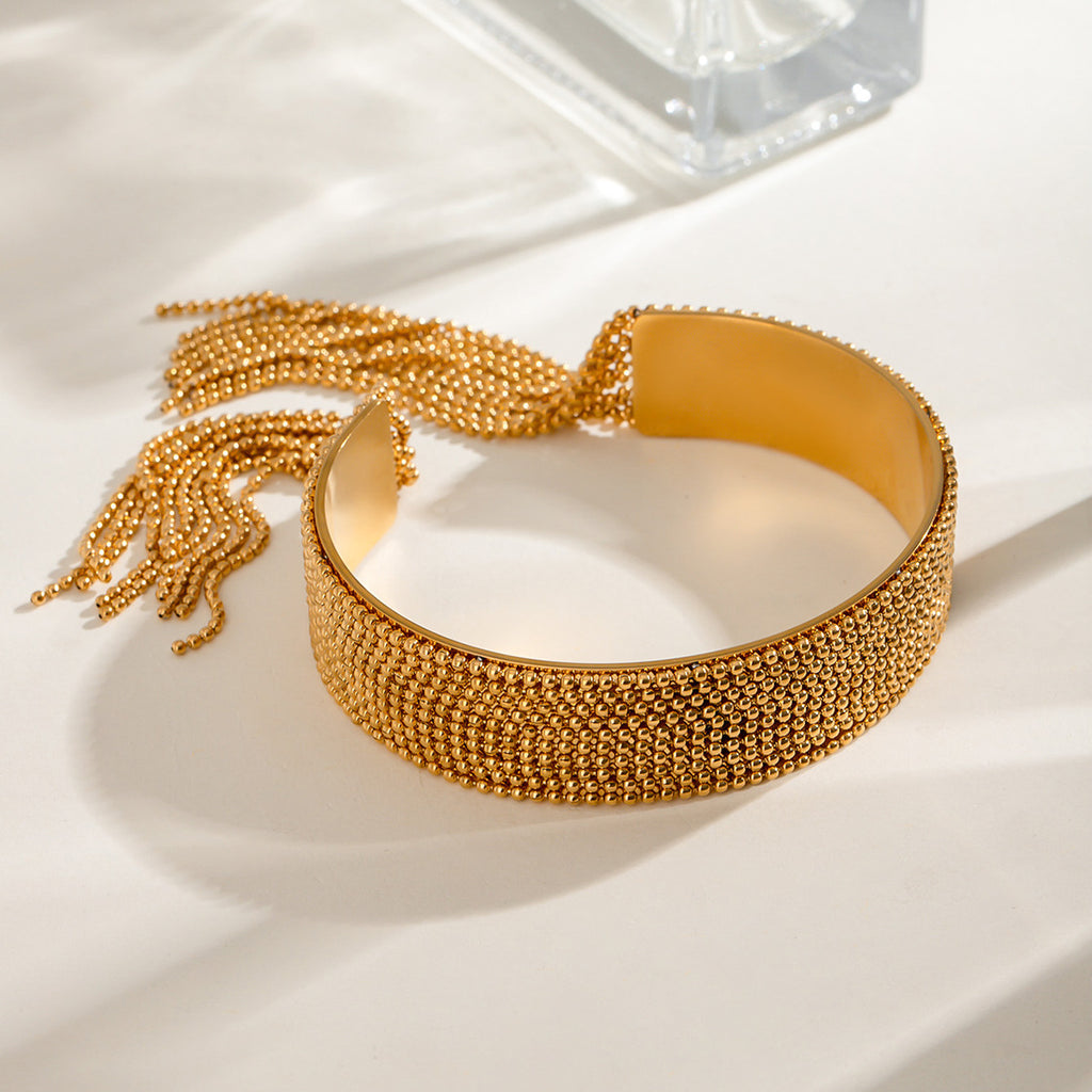 Pulsera de borla abierta de acero inoxidable nicho