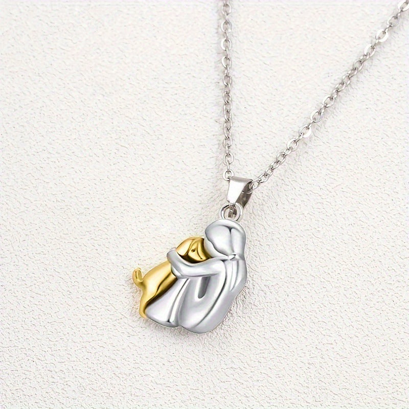 Fashion Little Girl And Dog Hug Necklace