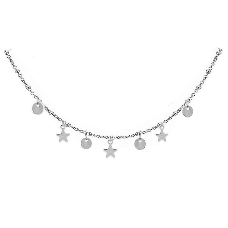 Collar Nuevo de Lentejuelas de Estrella de Acero Inoxidable de 3 Capas con Borlas de Moda Europea y Americana