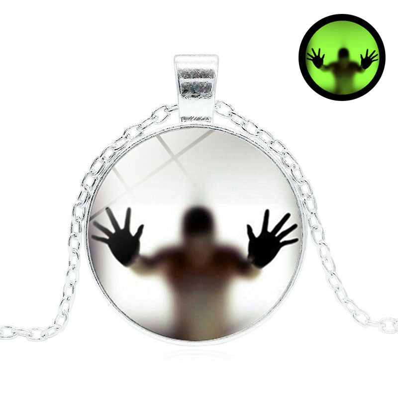 Runde leuchtende Halskette Halloween Persönlichkeit Schlüsselbein Anhänger Vintage Pullover Kette Modeschmuck Accessoires