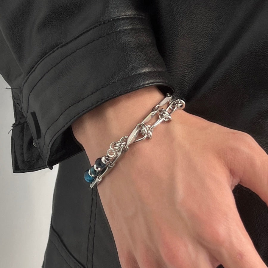 Double Blue Tigereye Titanium Steel Bracelet
