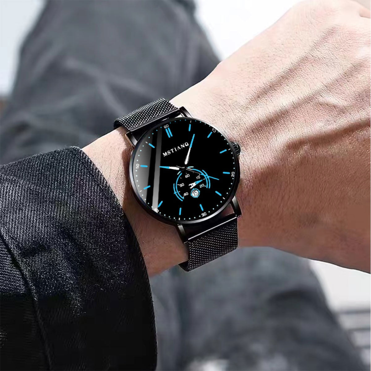 Armbanduhr Stylisch Schwarz Technologie Gürtel Raffinierter Stahl Koreanischer Lässiger Kalender