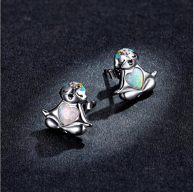 Yinziyun Original Blauer Opal Faultier Ohrringe Süße Tier Tropföl S925 Silber Ganzkörperohrringe Bse483
