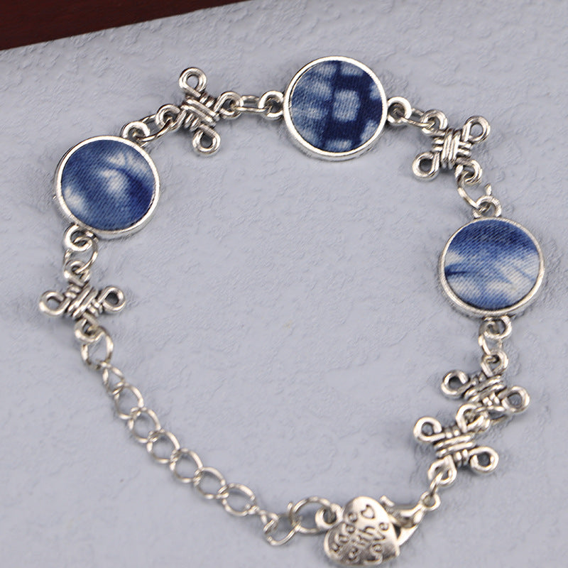 Ethnic Blue Dyed Tie-dye Bracelet Hand-stitched