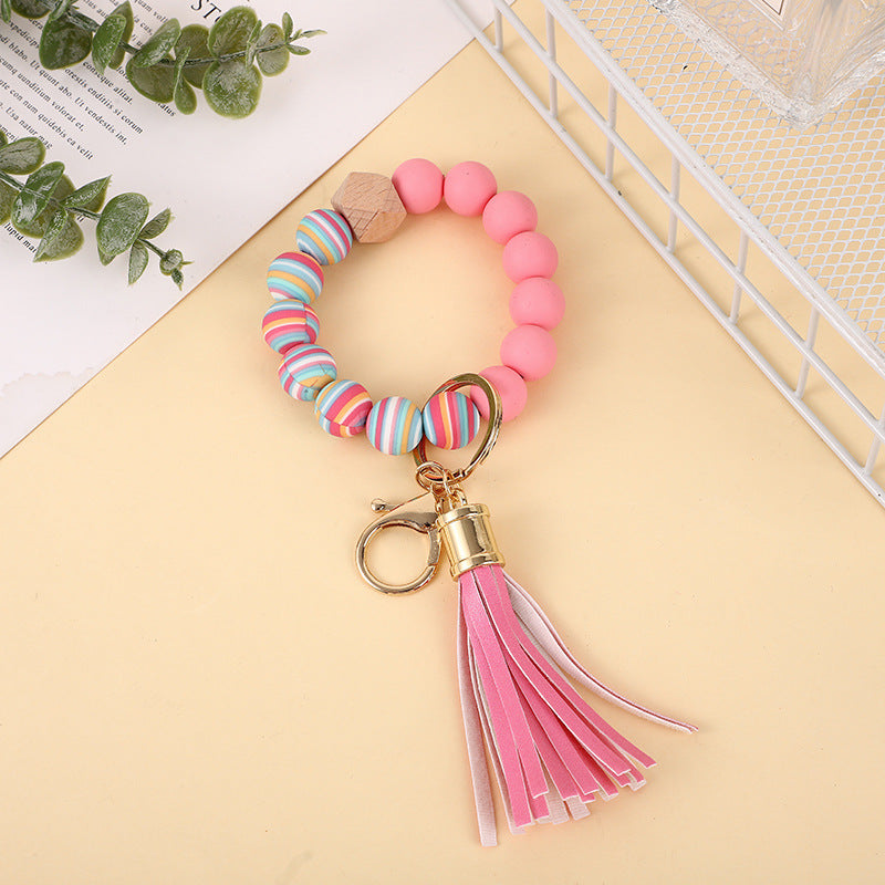 Color del llavero de muñeca con cuentas de silicona