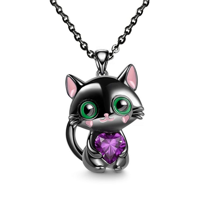 Collar de gato negro con colgante de gatito de corazón de diamantes de imitación rojos, azules, morados y blancos para suéter