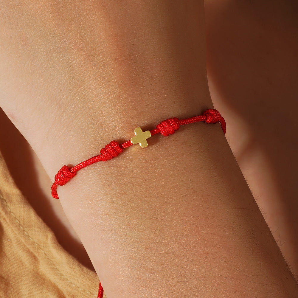 Knotted Copper Cross Bracelet Hand-woven Adjustable