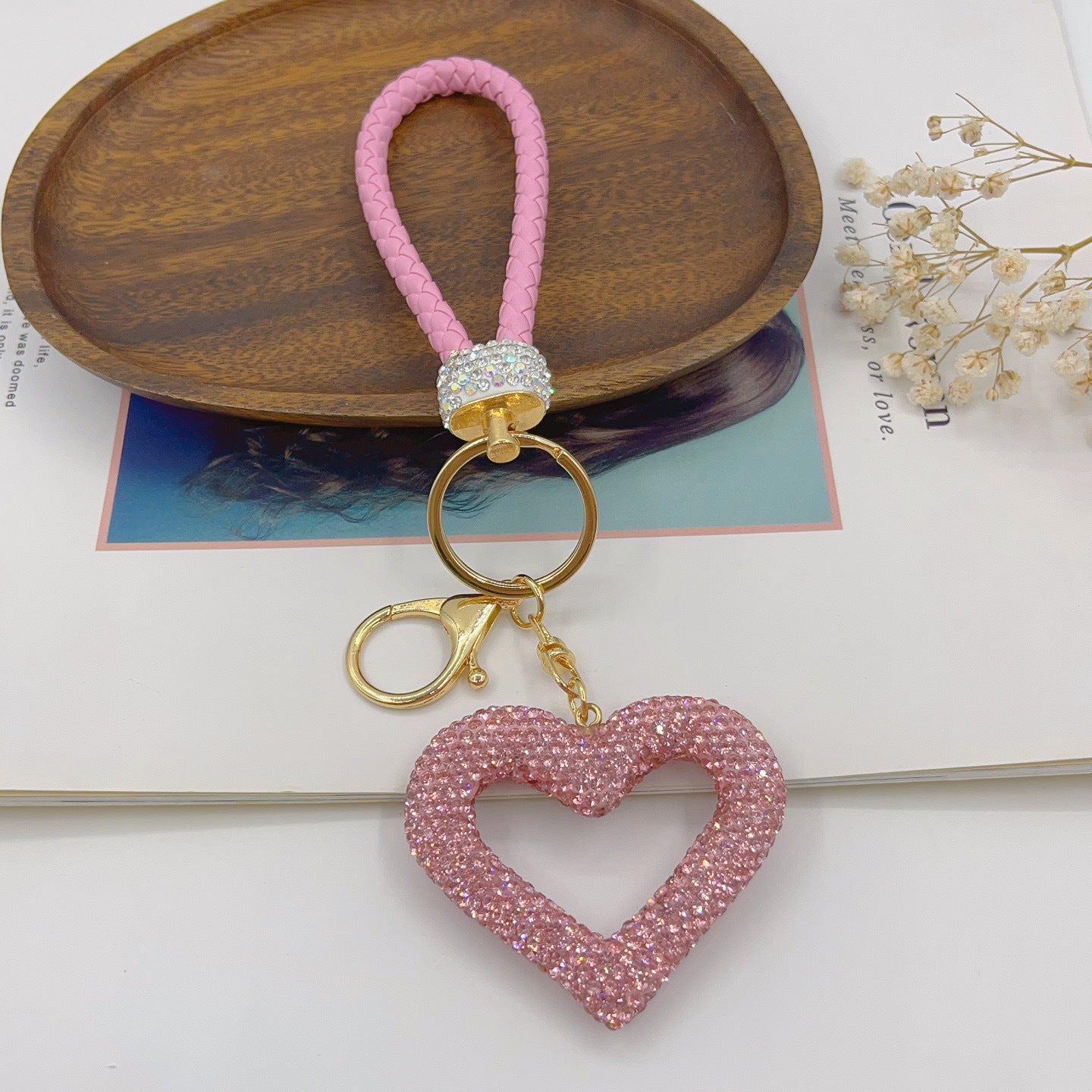 Llavero de Corazón Hueco de Cuerda de Cuero y Arcilla Polimérica, Colgante Lindo de Gama Alta para Bolsos, DIY Creativo, Pequeño Colgante Terminado al por Mayor