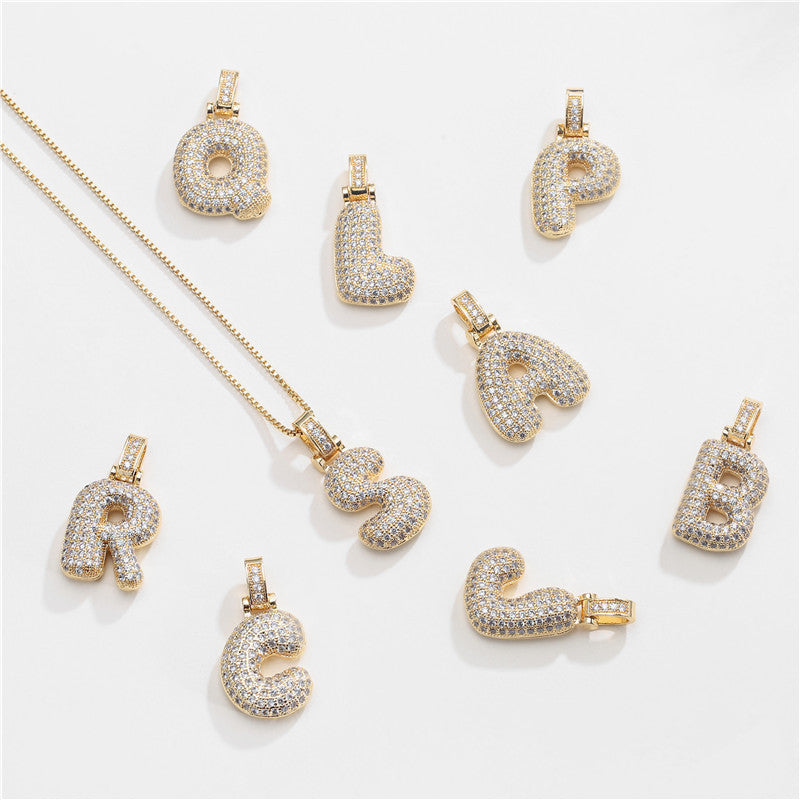 Schlüsselbeinkette Kupfer Mikro-intarsierte Zirkon 26 Buchstaben-Anhänger-Halskette für Frauen Geburtstag Schmuck Geschenke