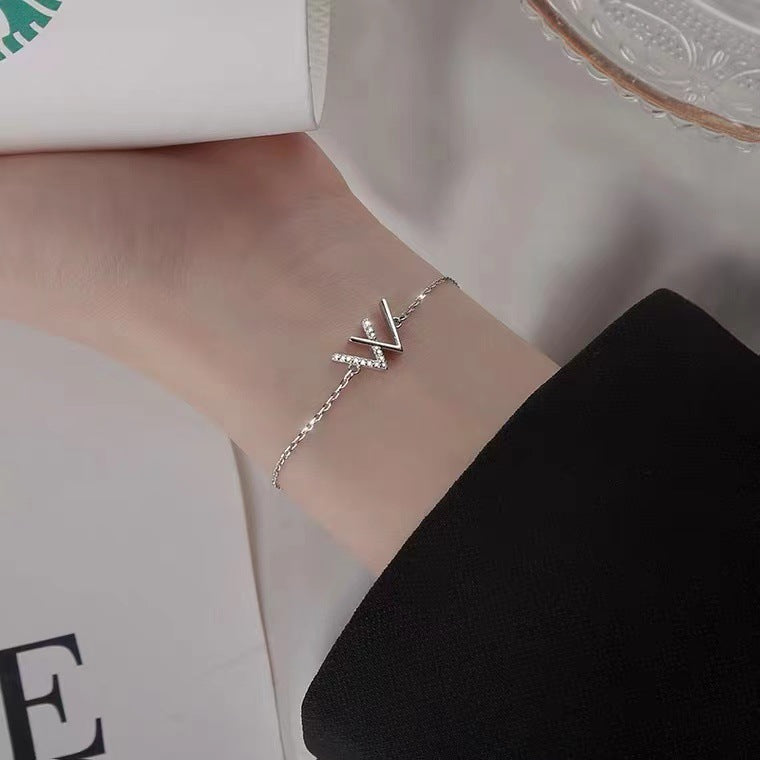 925er Silber W Buchstaben Armband für Damen, schlicht, Nische
