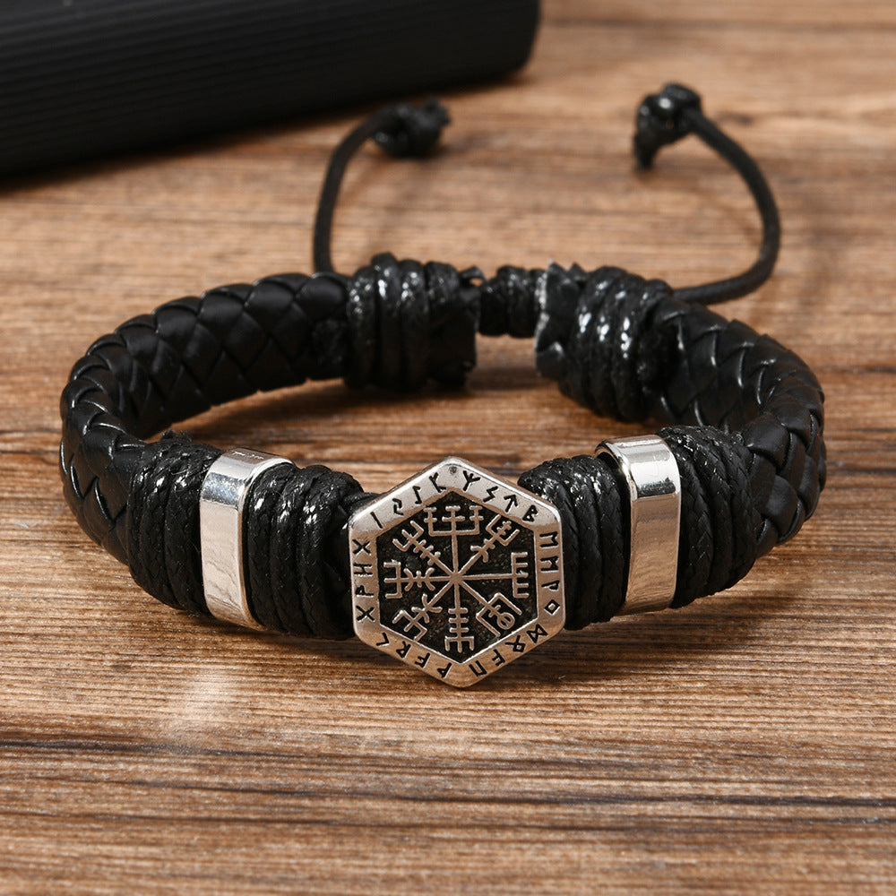 Retro Personality Trendy Oracle Compass Pu Leather Pull-out Men's And Women's Bracelet