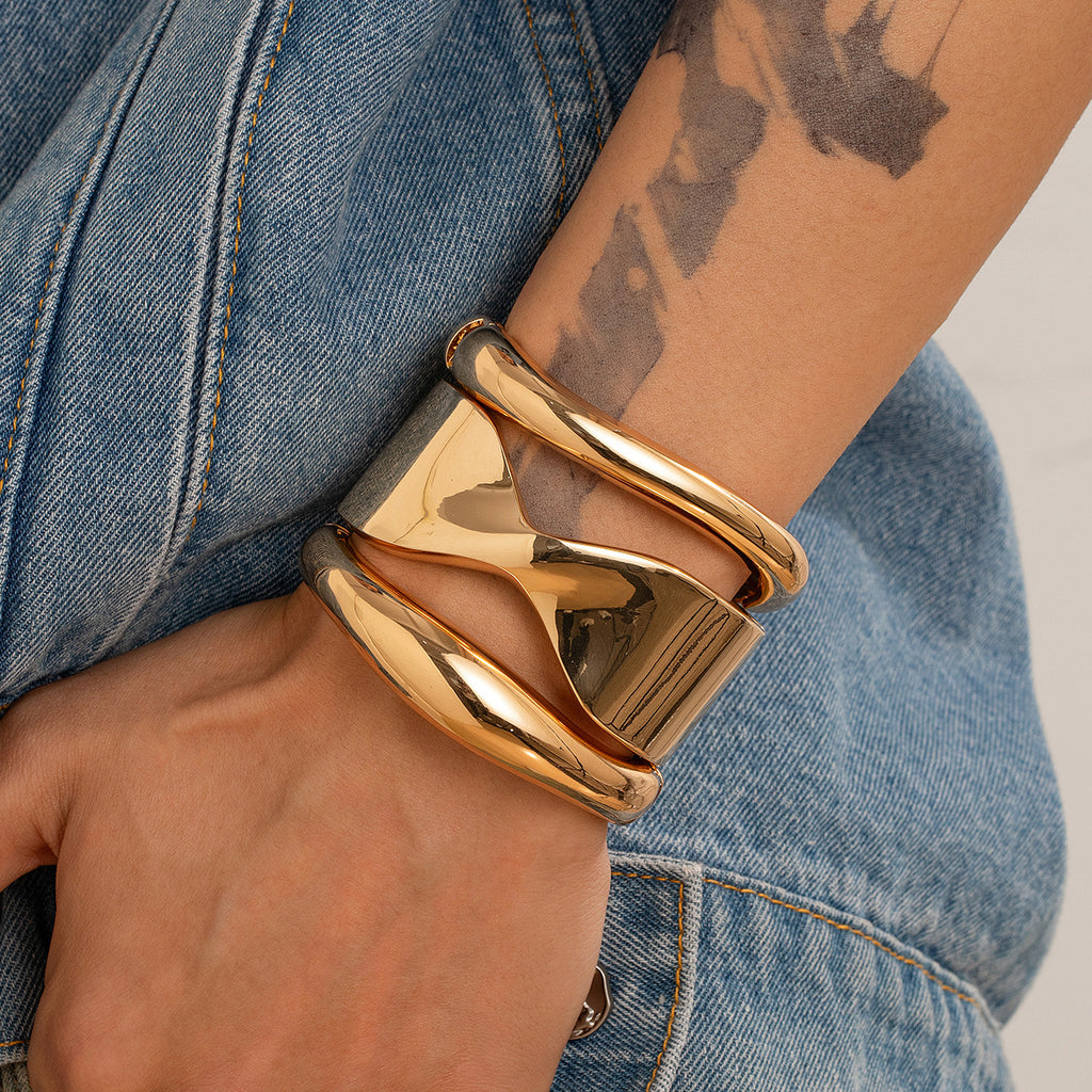 Brazalete metálico para hombre, estilo hip hop, personalidad, abertura brillante, irregular