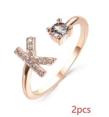 Nuevo Diseño Anillo Ajustable con Letra Inicial 26 Joyería de Moda para Mujeres Joyería Simple y Elegante
