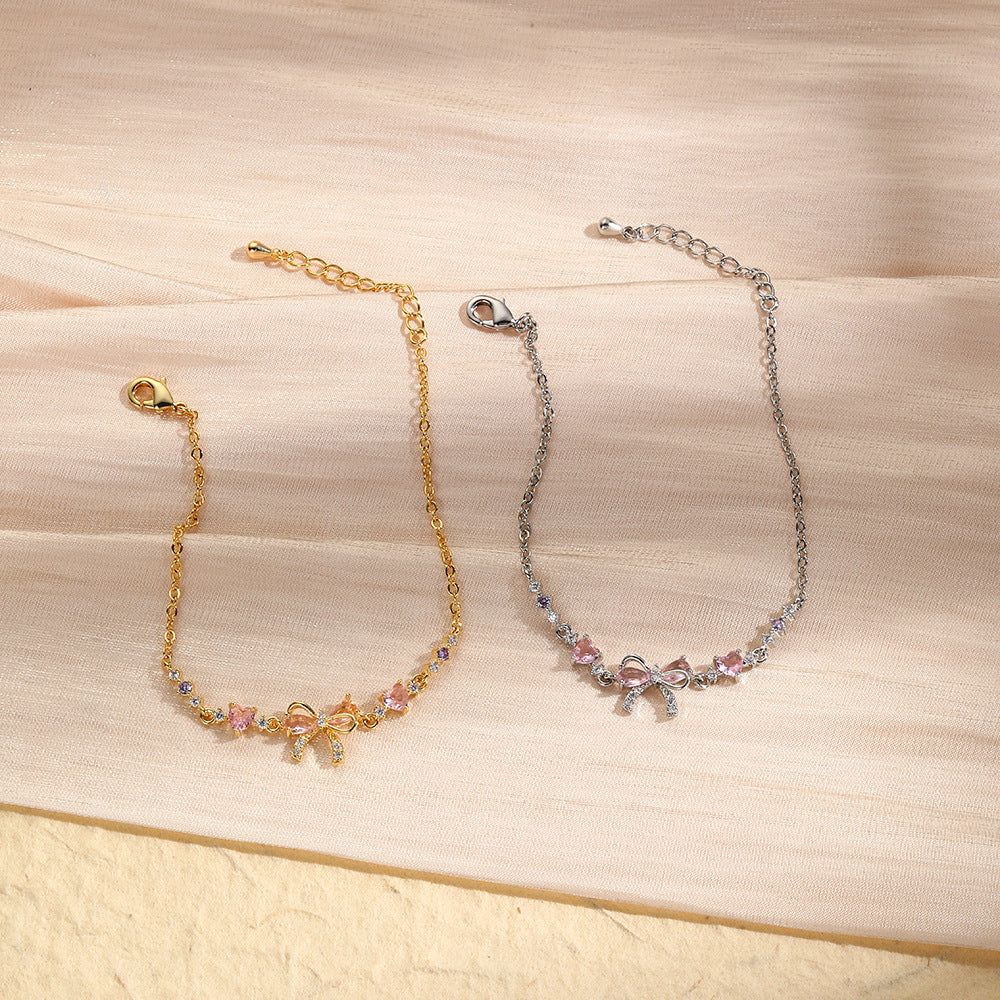 Pulsera de cadena con diamantes de imitación de corazón de lazo dulce Y2K Ins para el Día de San Valentín