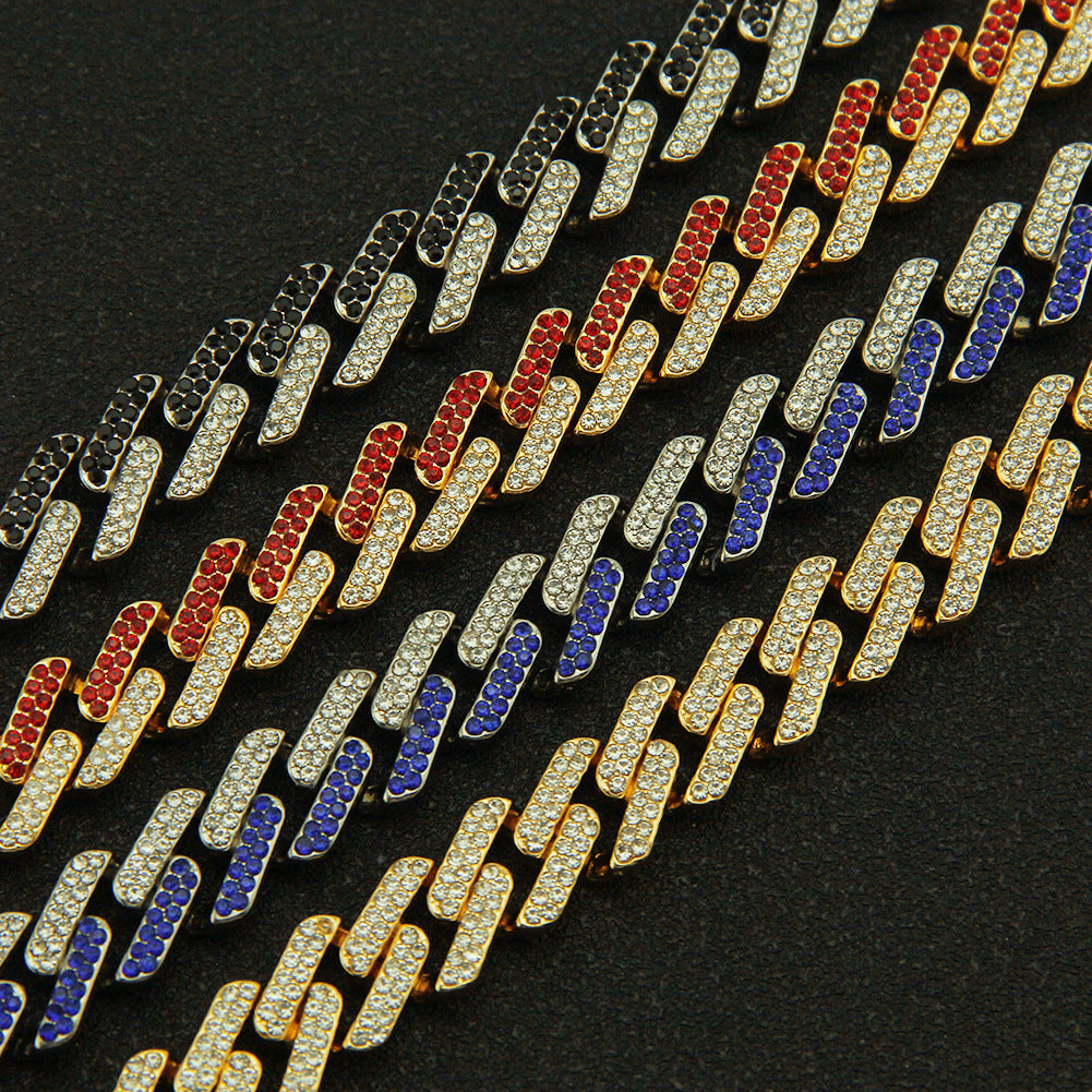 Herrenmode mit farbigen Diamanten, geometrische quadratische kubanische Halskette