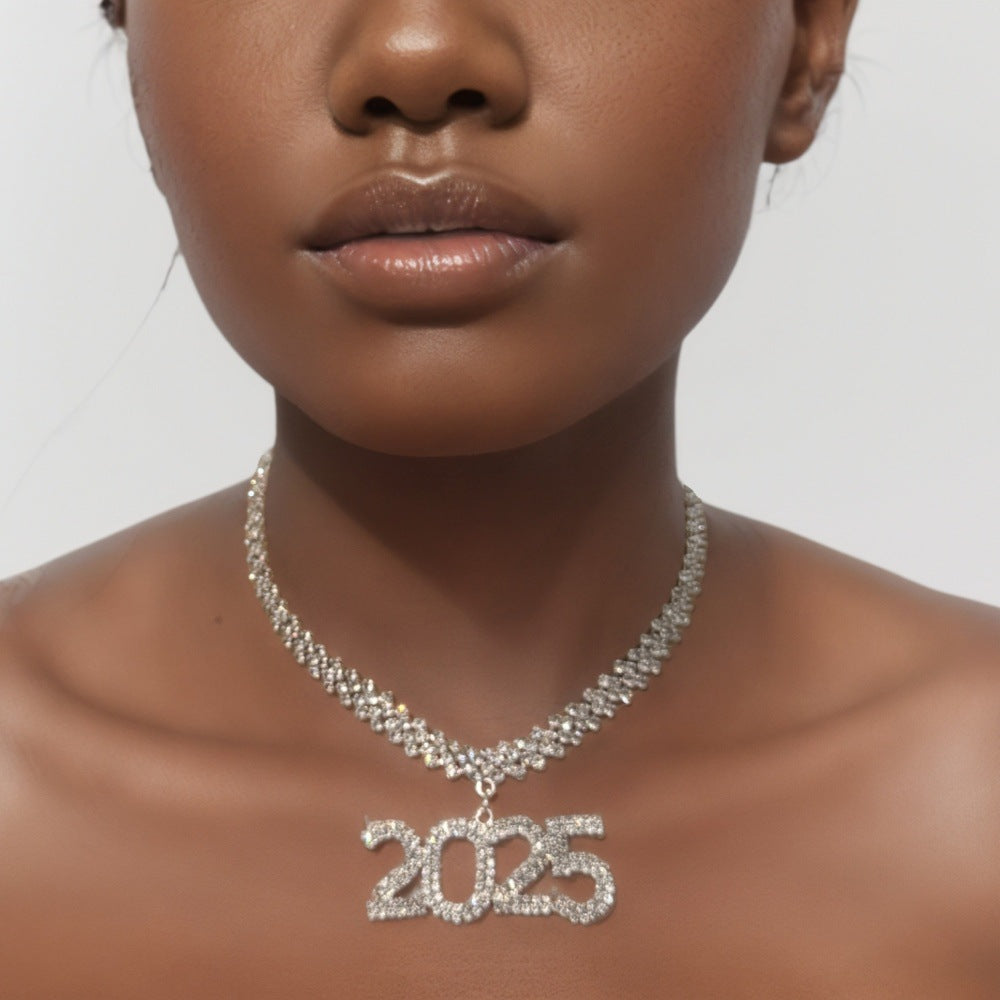 Rhinestone Pendant Cuban Necklace Short Clavicle Chain