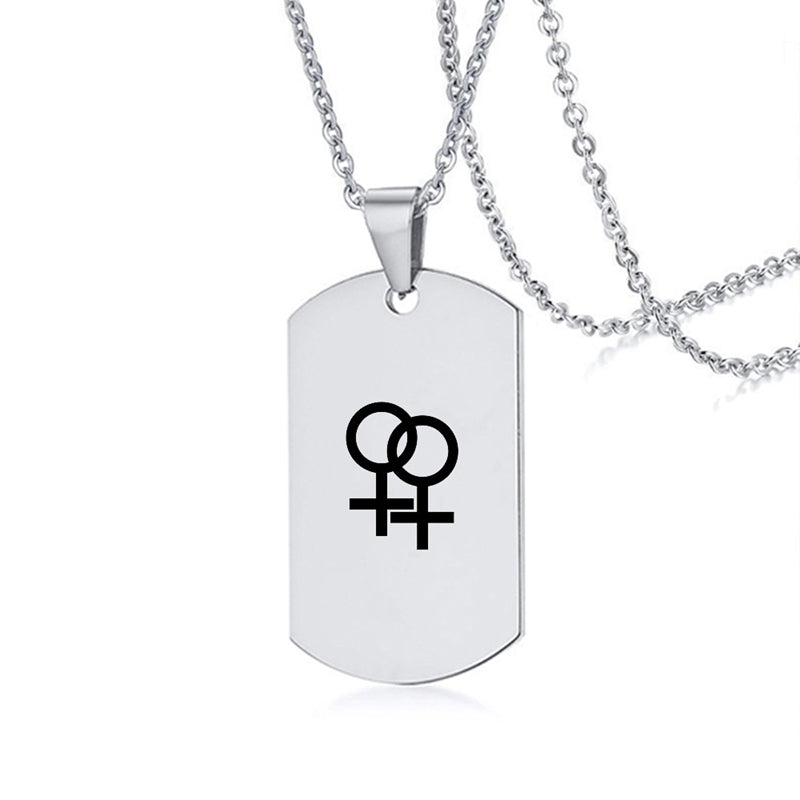 Edelstahl LGBT ID Halskette Schmuck Gravieren Gay Lesbian Transgender Symbol Hundemarken Halsketten für Männer Frauen