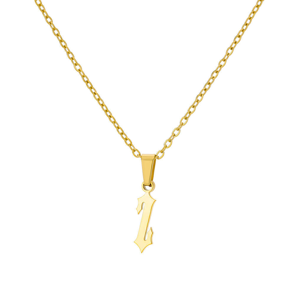 18K Gold Plating Stainless Steel Ancient English Letter Pendant Necklace