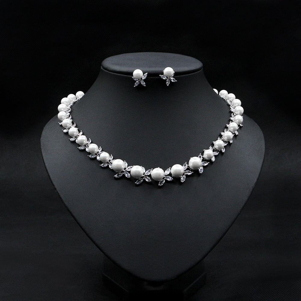 Naturperlen-Halsketten-Set Elegante Hochzeits-Dinner-Ohrringe