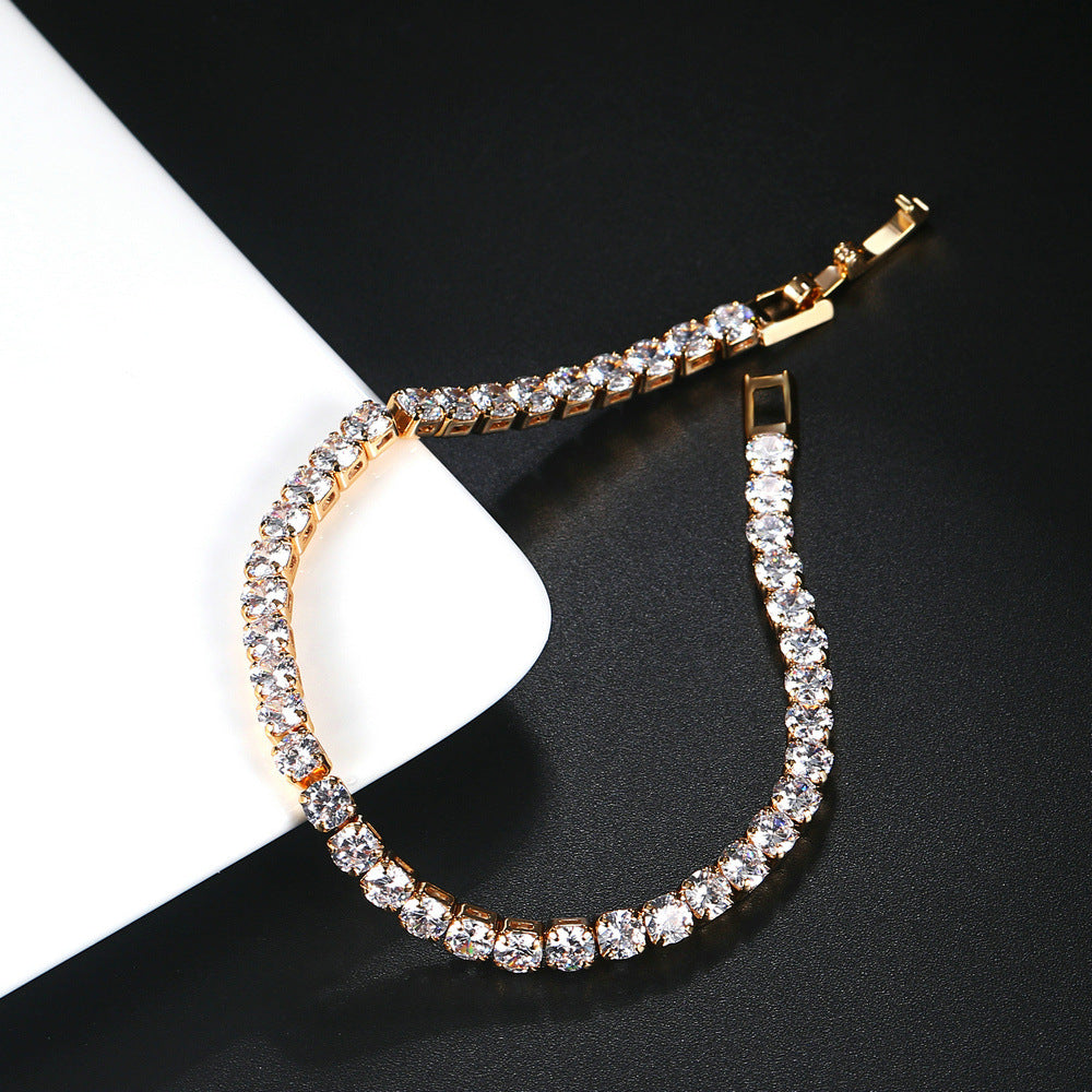 Pulsera de circonita, fila única, redonda de 4 mm, cadena de tenis con diamantes completos, joyería de hip hop transfronteriza