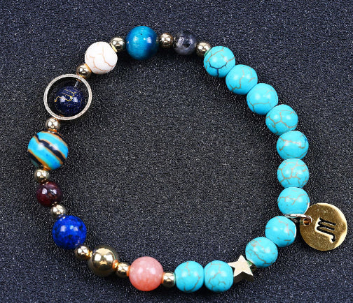 Pulsera de Cuentas de Turquesa de 8 mm con Diseño de Doce Constelaciones