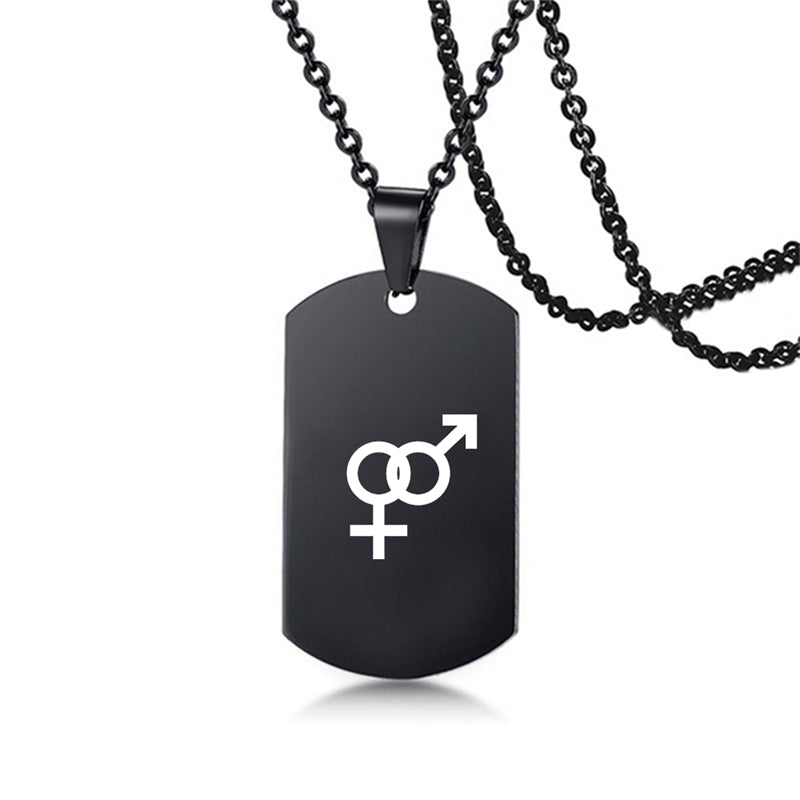 Edelstahl LGBT ID Halskette Schmuck Gravieren Gay Lesbian Transgender Symbol Hundemarken Halsketten für Männer Frauen