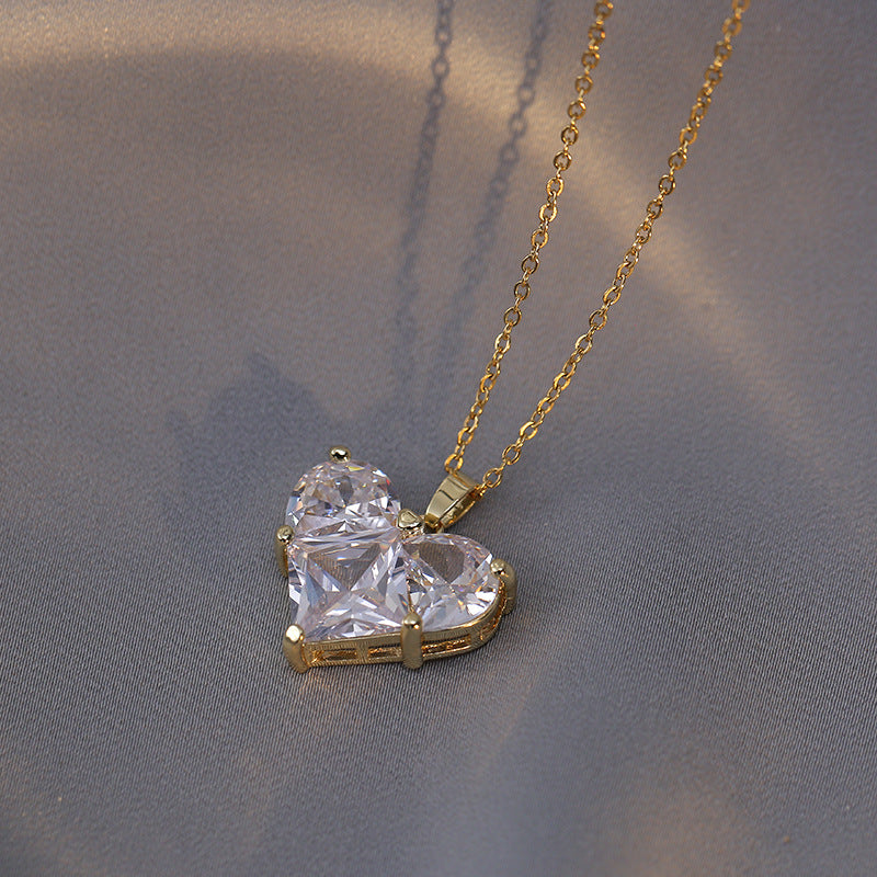 Necklace Female Online Influencer Sweet Cool Loving Heart Zircon Rhinestone