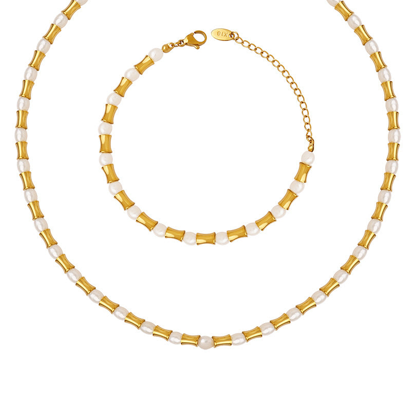 Heavy Industry Exaggerated Geometry Freshwater Pearl Necklace Bracelet