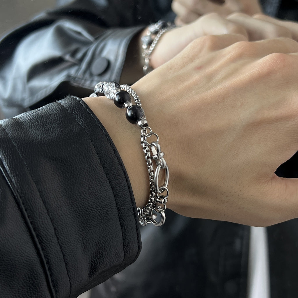 Doppellagiges Armband aus Titanstahl mit Burst-Perlen