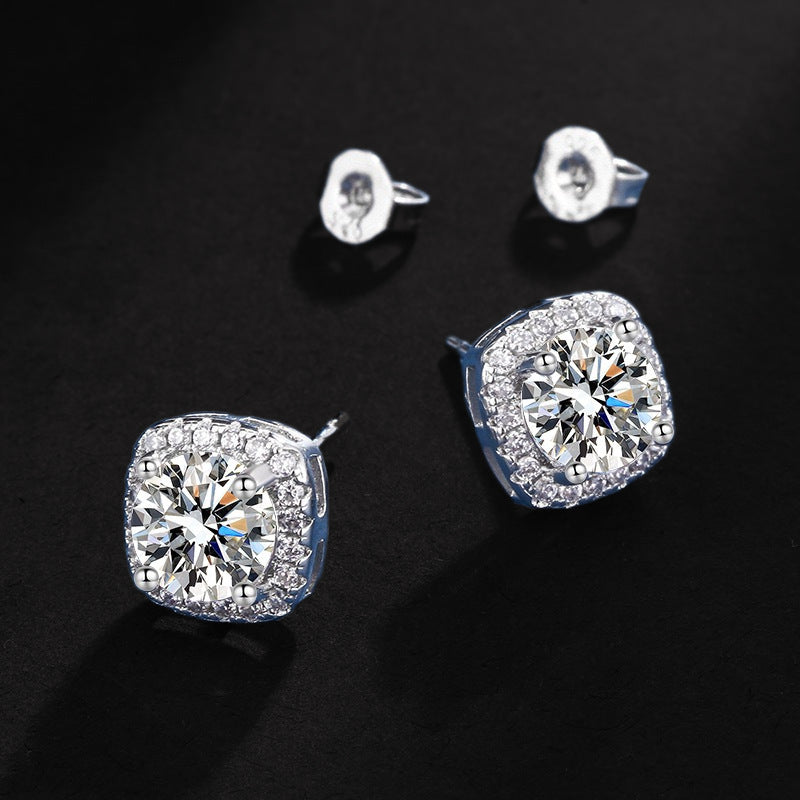 Quadratische Tasche Diamant-Halskette Ringe Ohrstecker Set