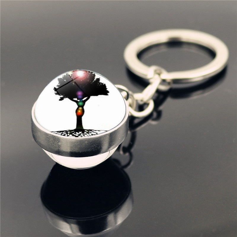 Nuevo Llavero con Colgante de Bola de Cristal de Doble Cara con Símbolo de Yoga
