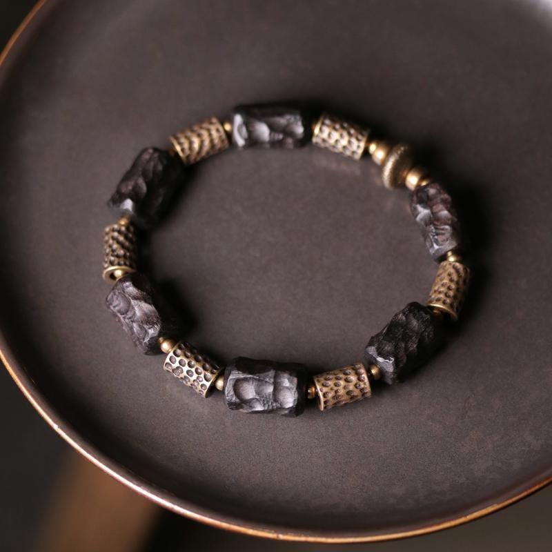 Pulsera de textura hecha a mano estilo étnico retro para mujer