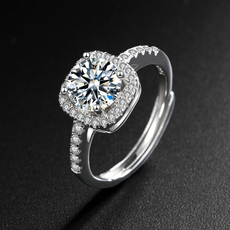 Quadratische Tasche Diamant-Halskette Ringe Ohrstecker Set