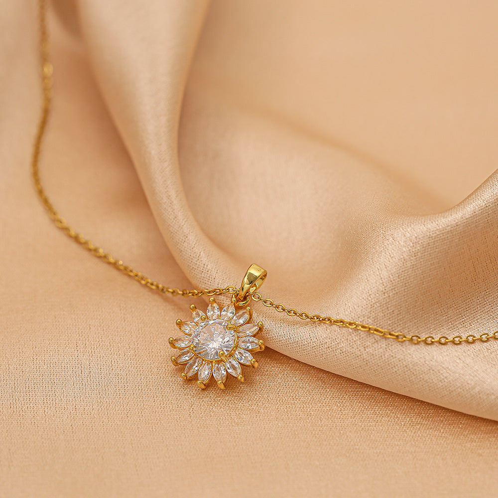 Goldene Sonnenblumen-Halskette aus Titanstahl für Damen