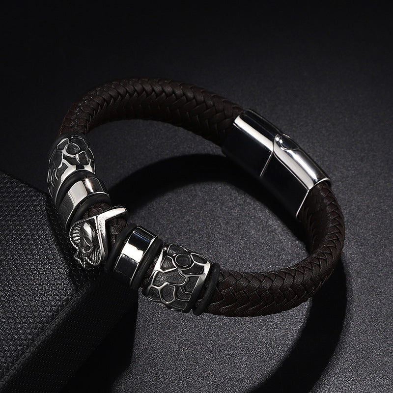 Edelstahl Charm Herren Lederarmband