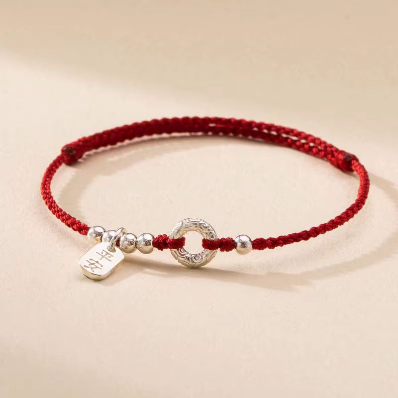 Pulsera de cuerda roja de plata de ley para mujer