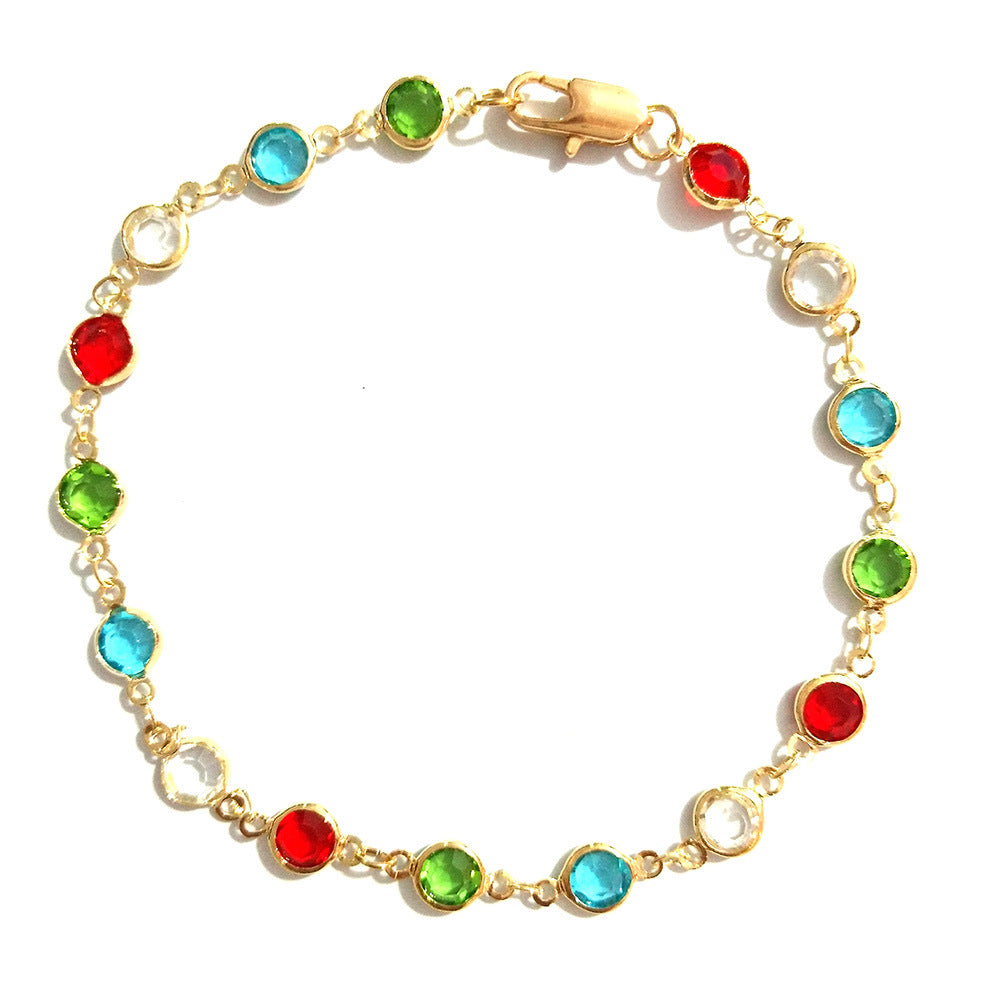 Tobillera de cristal arcoíris microincrustada multicolor para mujer