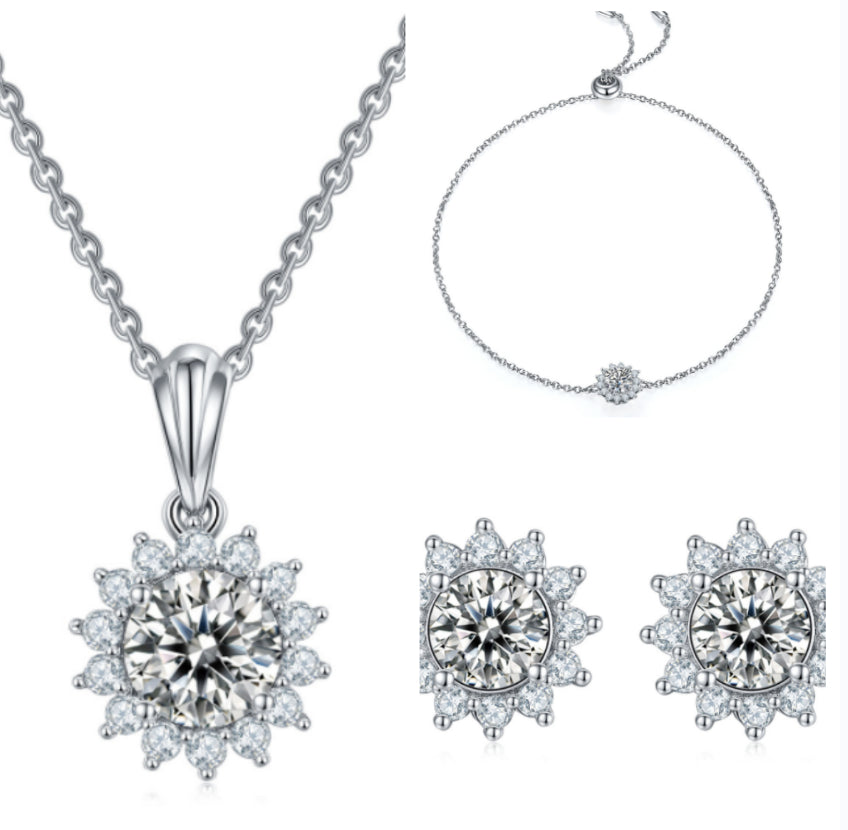 925er Silber Halskette Ohrringe Armband Dreier-Set