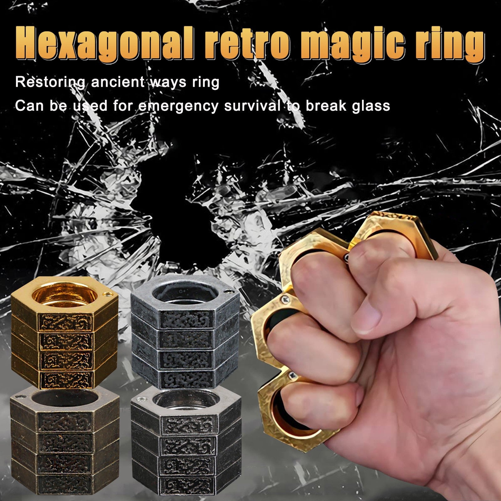 Harter Selbstverteidigungsring Notfall-Fensterbrecher Runder Sechskantring Fingerring Outdoor-Kletter-Fingerring