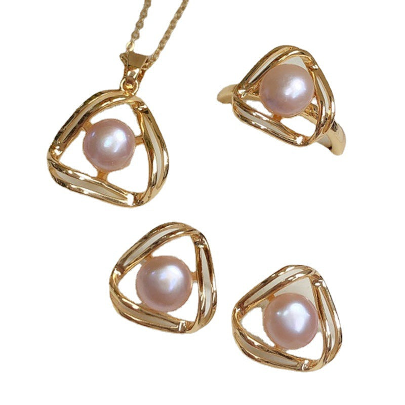 Schlichtes und Exquisites Süßwasserperlen-Collier-Set