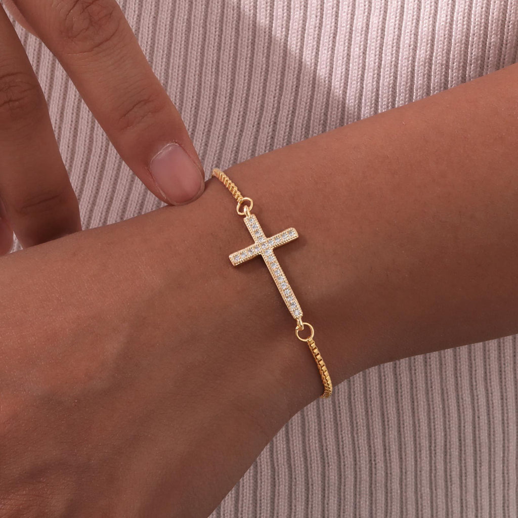 Damenmode Zirkon Kreuz Verstellbares Armband