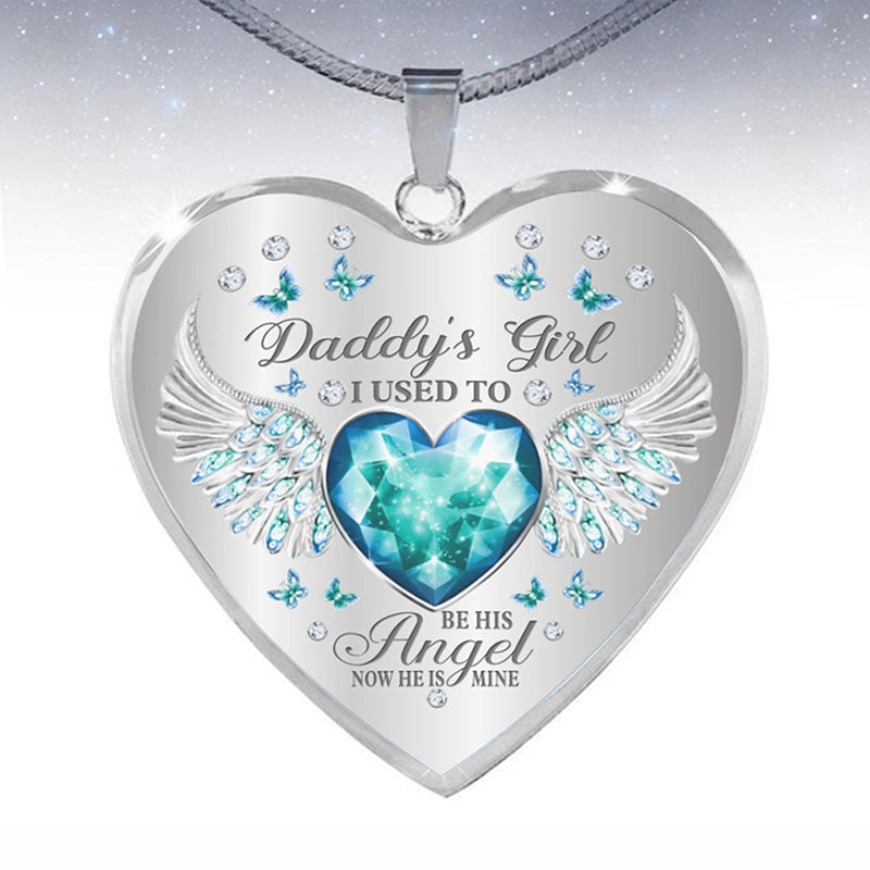 Collar de epoxy con colgante de corazón y alas de ángel con piedra de nacimiento de 12 colores