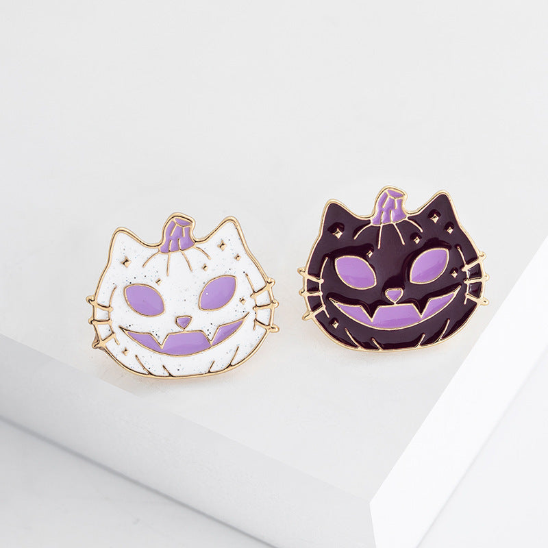 Halloween Lila Und Weiße Lustige Teufelskürbis Brosche