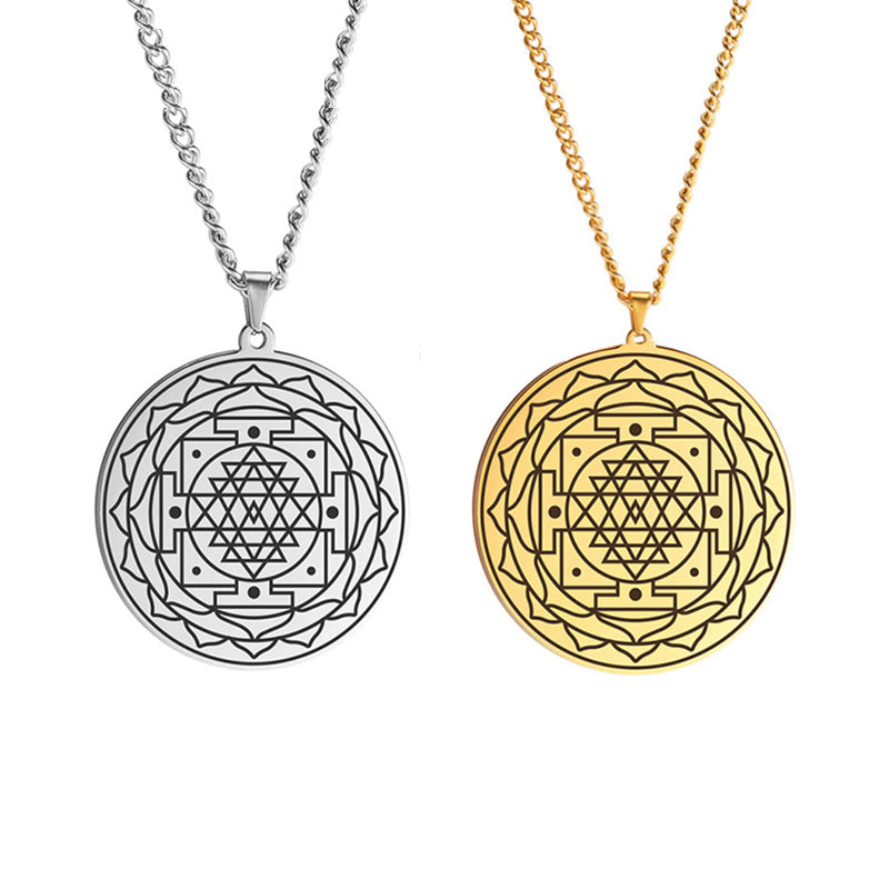 Mandala Blume Anhänger Halskette Edelstahl Heilige Geometrie Halsketten