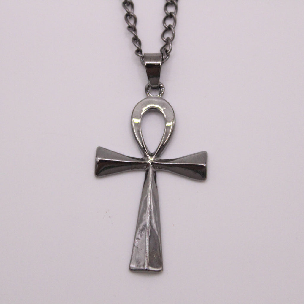 Fuente de productos de comercio electrónico transfronterizo, collar colgante amuleto de hombre con cruz egipcia antigua de acero inoxidable brillante europeo y americano