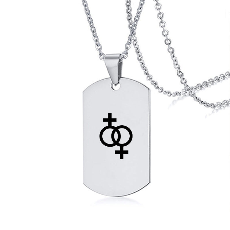 Edelstahl LGBT ID Halskette Schmuck Gravieren Gay Lesbian Transgender Symbol Hundemarken Halsketten für Männer Frauen