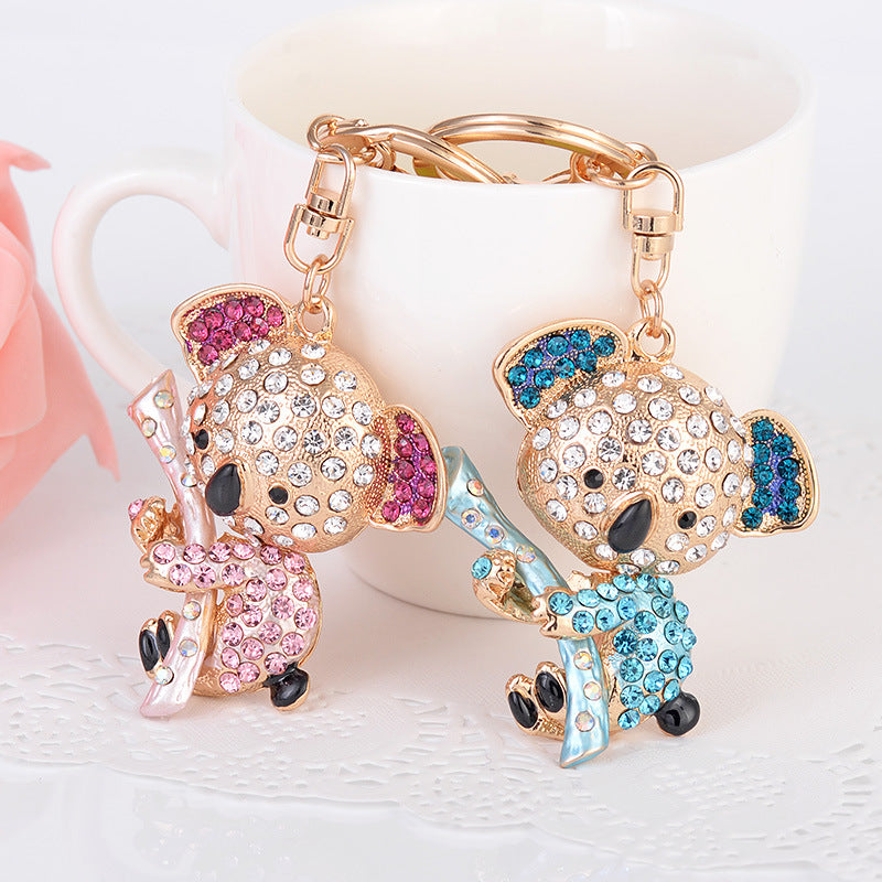 Llavero de koala con diamantes de imitación, colgante de metal con forma de animal, adorno para bolso, regalos