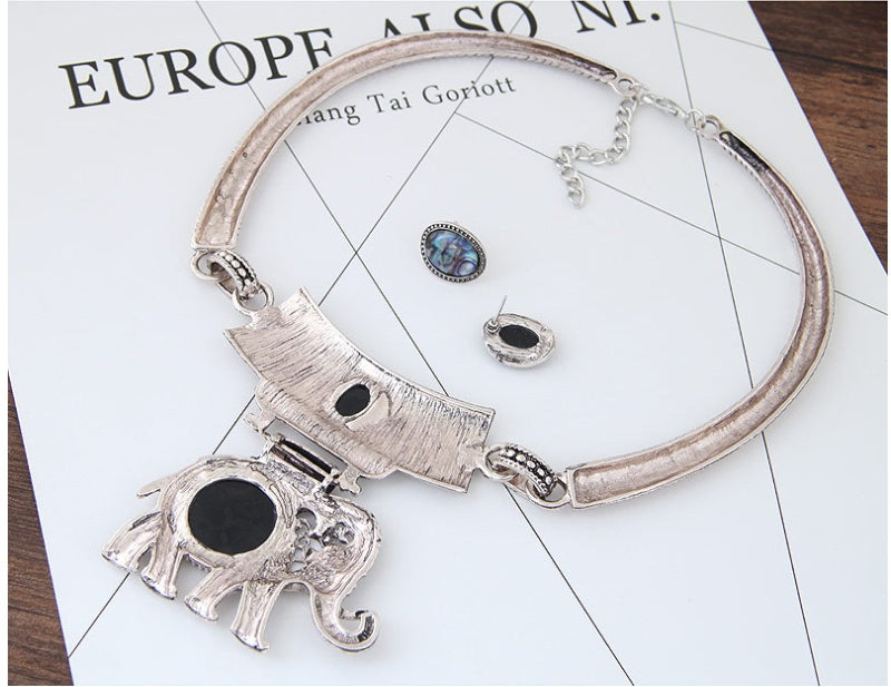 Metall, schlicht und niedlich, Elefanten-Halsketten-Ohrring-Set