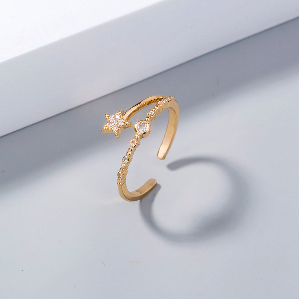 Vergoldeter Ring mit Mikro-Intarsien-Pentagramm für Damen