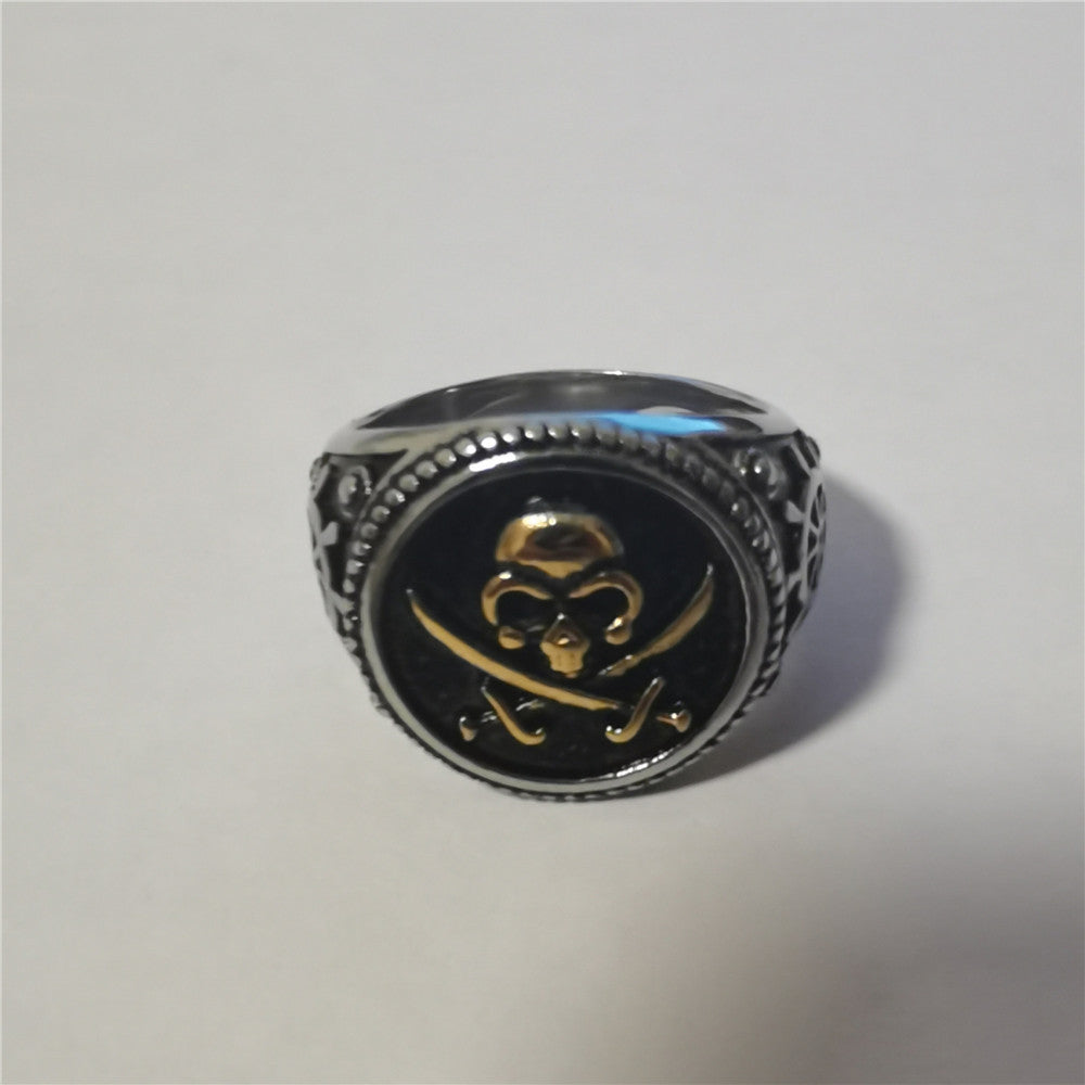 Personalisierter Retro Totenkopf Herren Titanstahlring